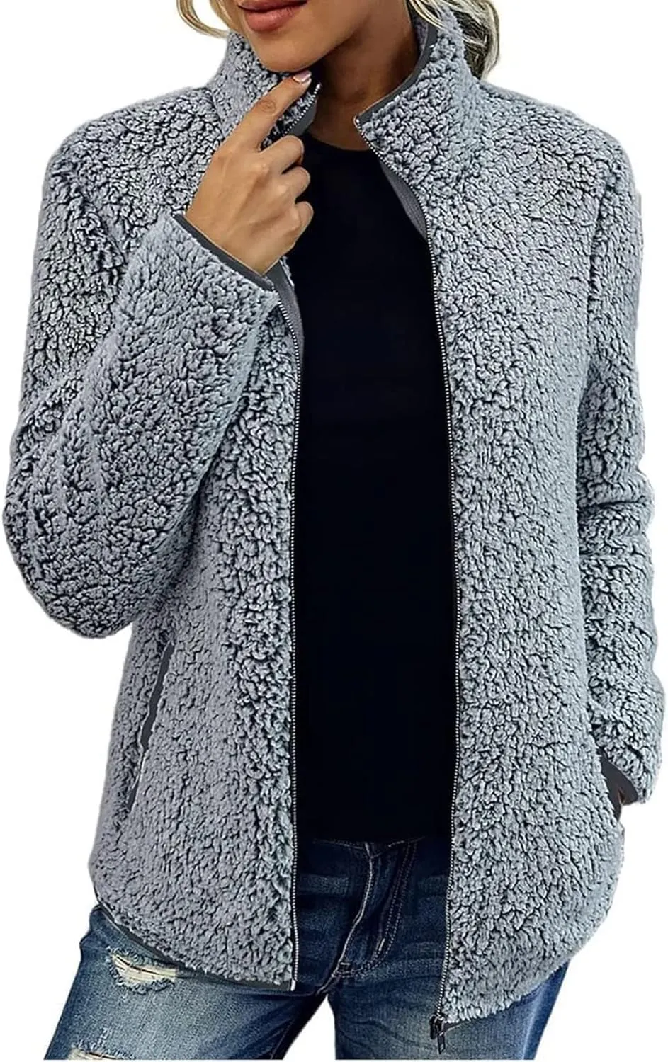 Womens Fuzzy Fleece Lined Jacket Flannel Shirts Cardigan Long Sleeve Zipper Coats Outerwear 2024 Fall Outfits