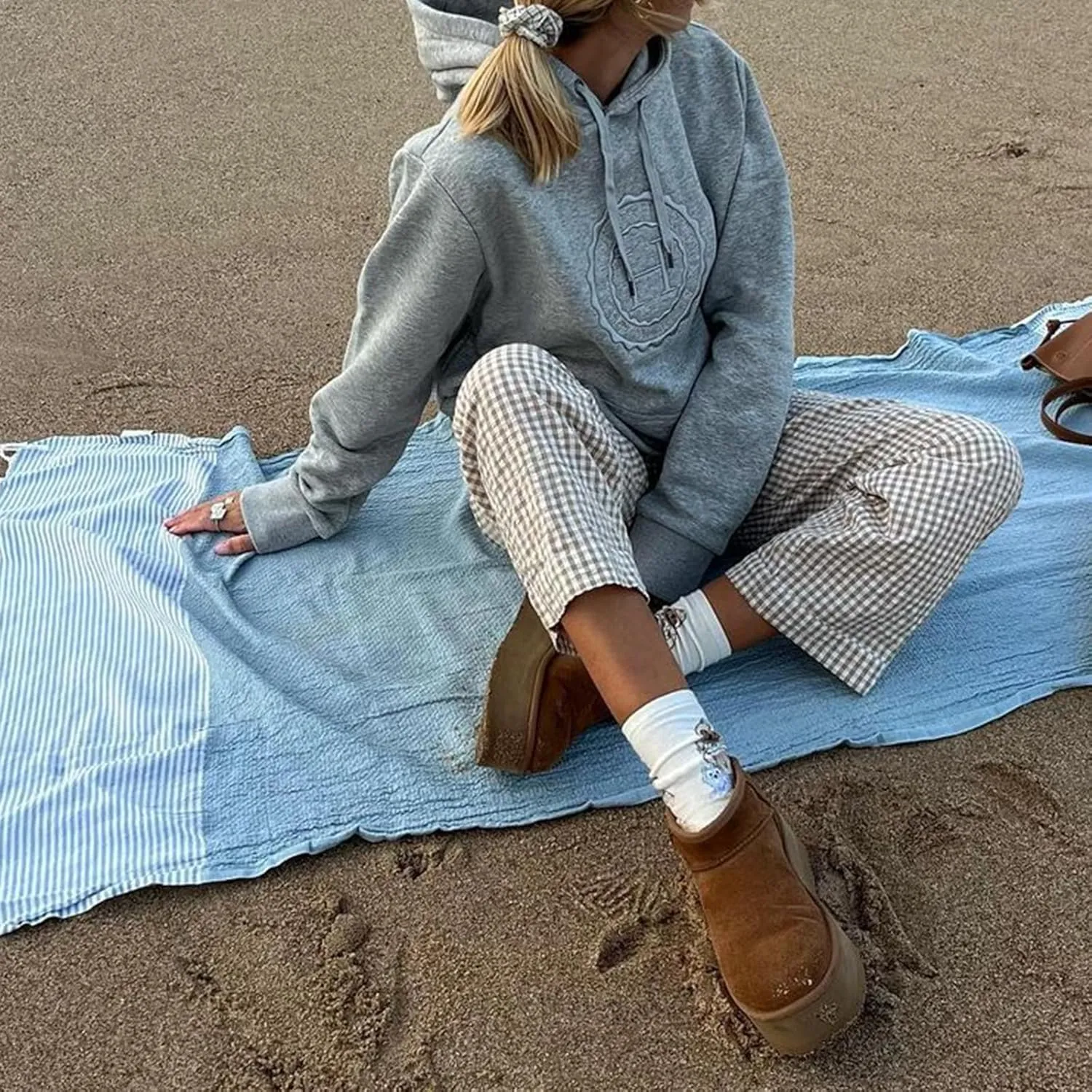 Women's High Waist Gingham Long Pants Drawstring Elastic Waist Plaid Straight Leg Trousers Y2K Pj Bottoms