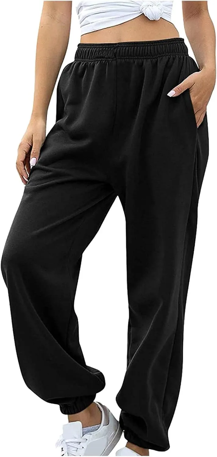 Women's High Waisted Sweatpants Cinch Bottom Sporty Active Joggers Pants Workout Baggy Lounge Bottoms with Pockets