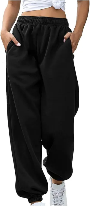 Women's High Waisted Sweatpants Cinch Bottom Sporty Active Joggers Pants Workout Baggy Lounge Bottoms with Pockets