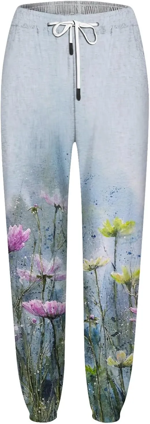 Women's High Waisted Sweatpants Workout Active Joggers Pants Bottoms Leaf Print Fall Fashion Outfits Y2k Clothes 2025