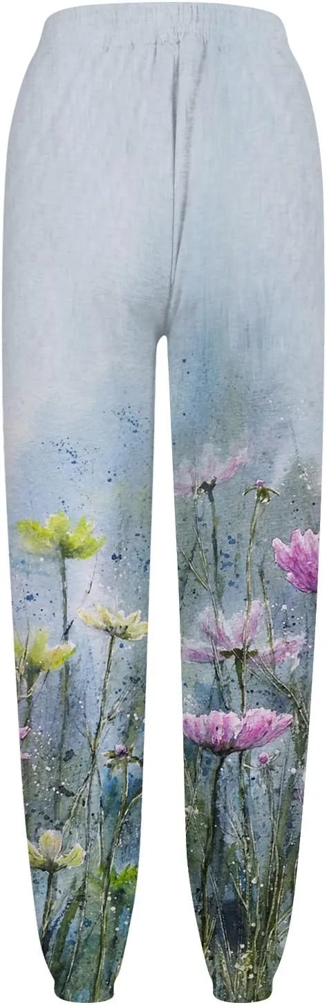 Women's High Waisted Sweatpants Workout Active Joggers Pants Bottoms Leaf Print Fall Fashion Outfits Y2k Clothes 2025