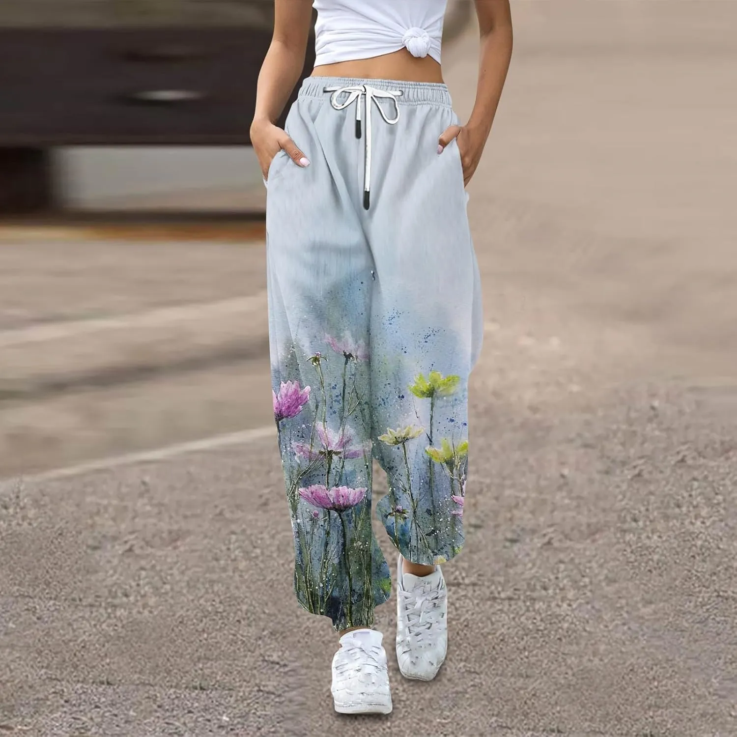Women's High Waisted Sweatpants Workout Active Joggers Pants Bottoms Leaf Print Fall Fashion Outfits Y2k Clothes 2025