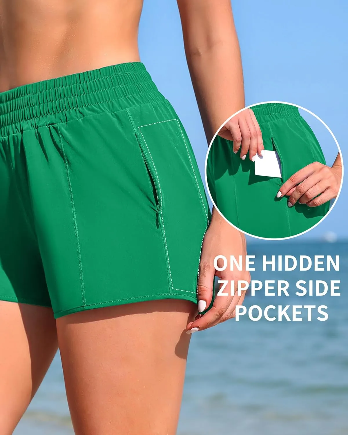Women's High Waisted Swim Shorts Quick Dry Board Shorts UPF 50  Swimsuit Bottoms with Liner and Zipper Pockets