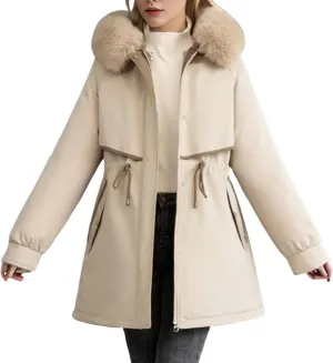 Women's Lightweight Down Jacket Quilted Jacket with Detachable Liner Pile Collar Mid Length Winter Puffer Coat Pocket