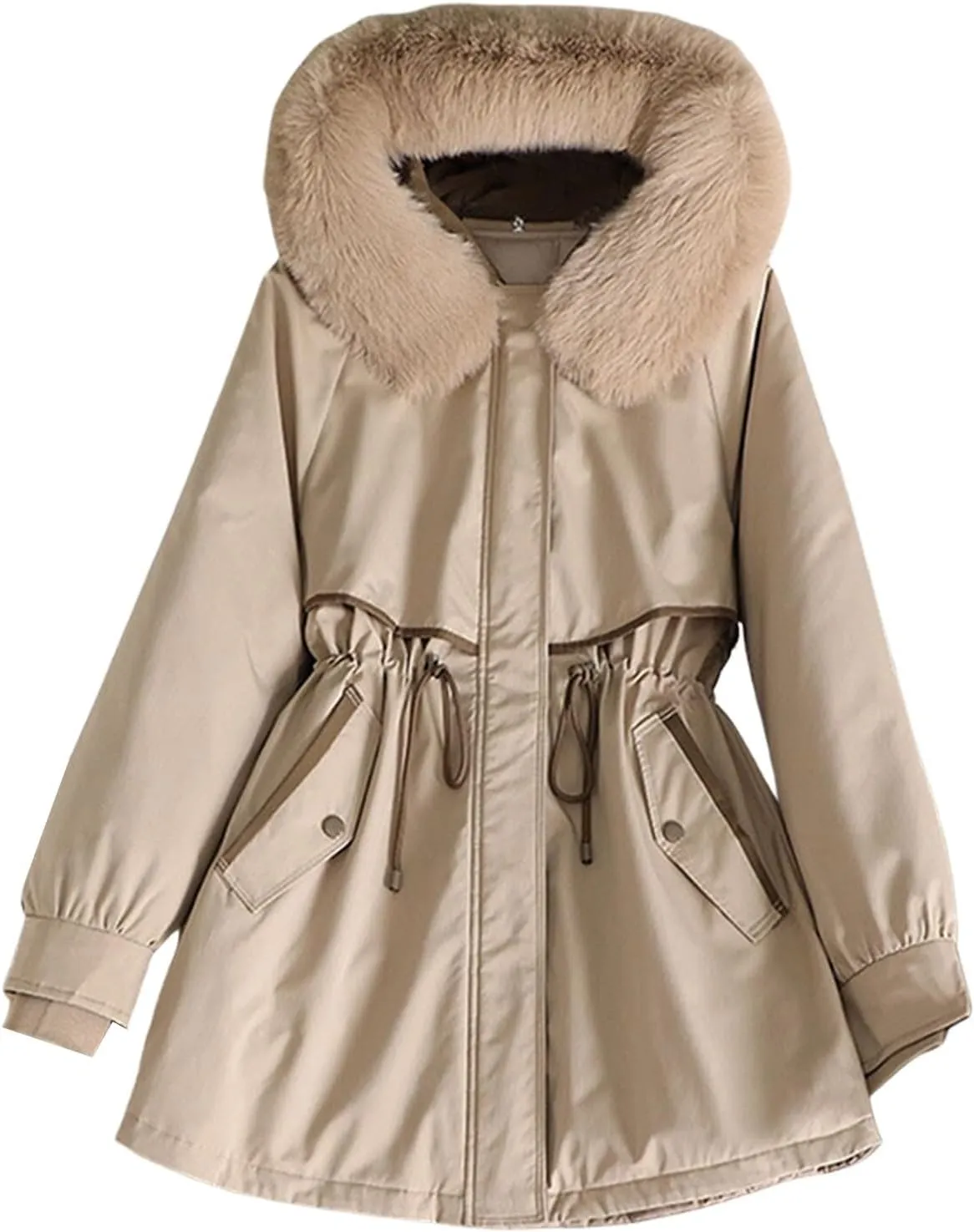 Women's Lightweight Down Jacket Quilted Jacket with Detachable Liner Pile Collar Mid Length Winter Puffer Coat Pocket