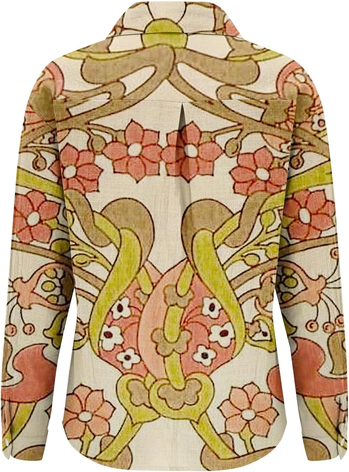 Womens Linen Shirt 2025 Casual Cotton Linen Button Down Short Sleeve Shirts Ethnic Floral Print Summer Tops w/Pocket