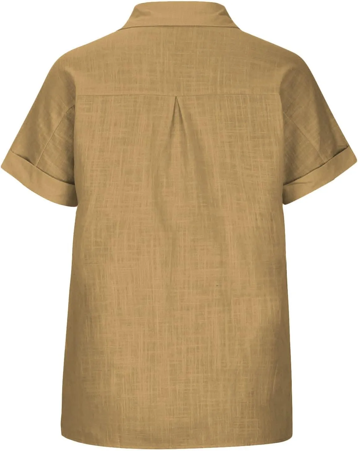 Womens Linen Shirts Summer V Neck Button Down Blouses Casual Short Sleeve Roll up Tops Basic Collared Work Shirts