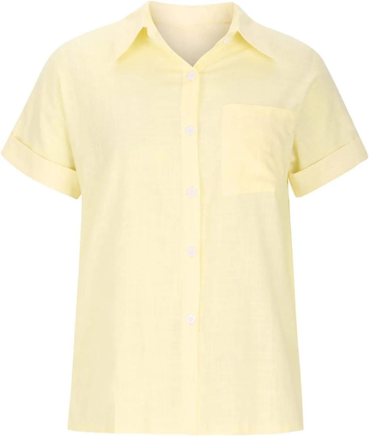 Womens Linen Shirts Summer V Neck Button Down Blouses Casual Short Sleeve Roll up Tops Basic Collared Work Shirts