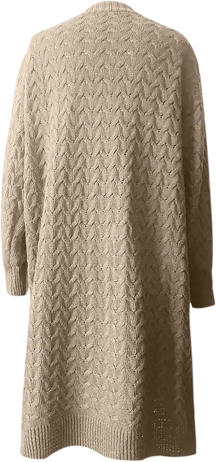 Women's Long Cardigan Coats Cable Knit Casual Open Front Long Sleeve Sweater 2024 Fall Winter Chunky Button Sweaters