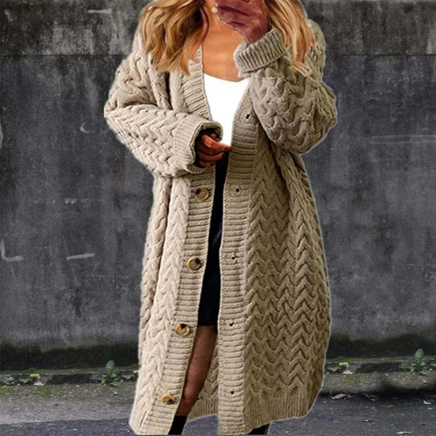 Women's Long Cardigan Coats Cable Knit Casual Open Front Long Sleeve Sweater 2024 Fall Winter Chunky Button Sweaters