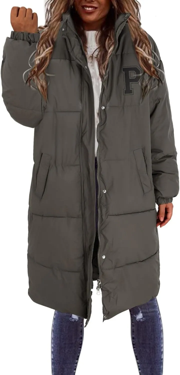 Womens Long Puffer Jacket Casual Zip Up Thick Winter Coats Long Sleeve Down Jacket Oversized Warm Coat