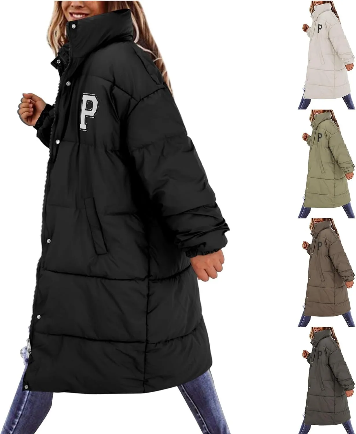 Womens Long Puffer Jacket Casual Zip Up Thick Winter Coats Long Sleeve Down Jacket Oversized Warm Coat