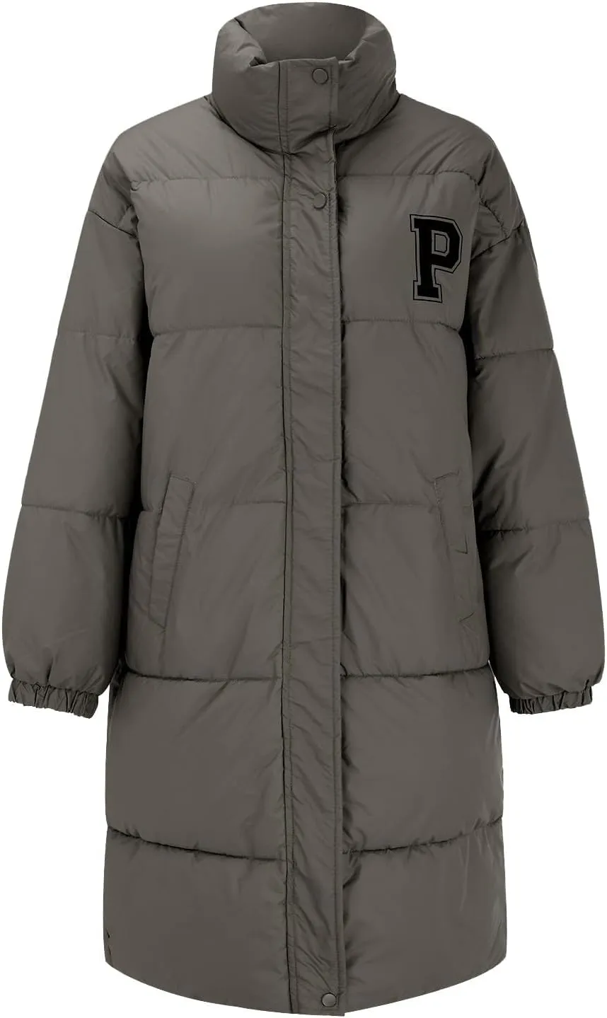 Womens Long Puffer Jacket Casual Zip Up Thick Winter Coats Long Sleeve Down Jacket Oversized Warm Coat