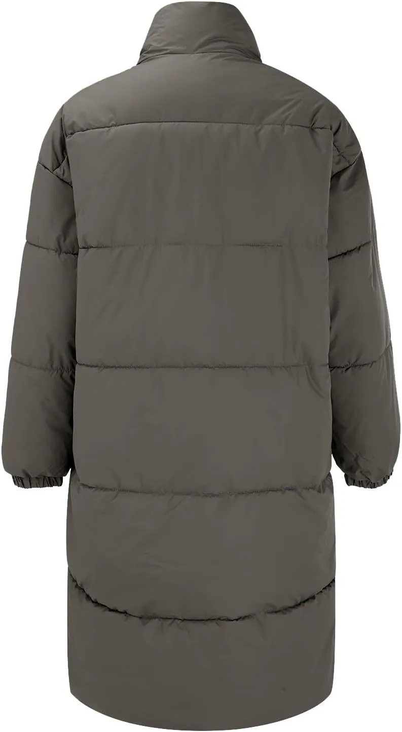 Womens Long Puffer Jacket Casual Zip Up Thick Winter Coats Long Sleeve Down Jacket Oversized Warm Coat