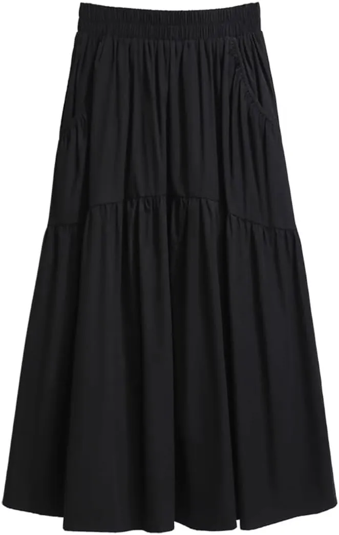 Women's Long Skirt Summer White Mid-Length High-Waist Drape Casual A Line Skirts for Women
