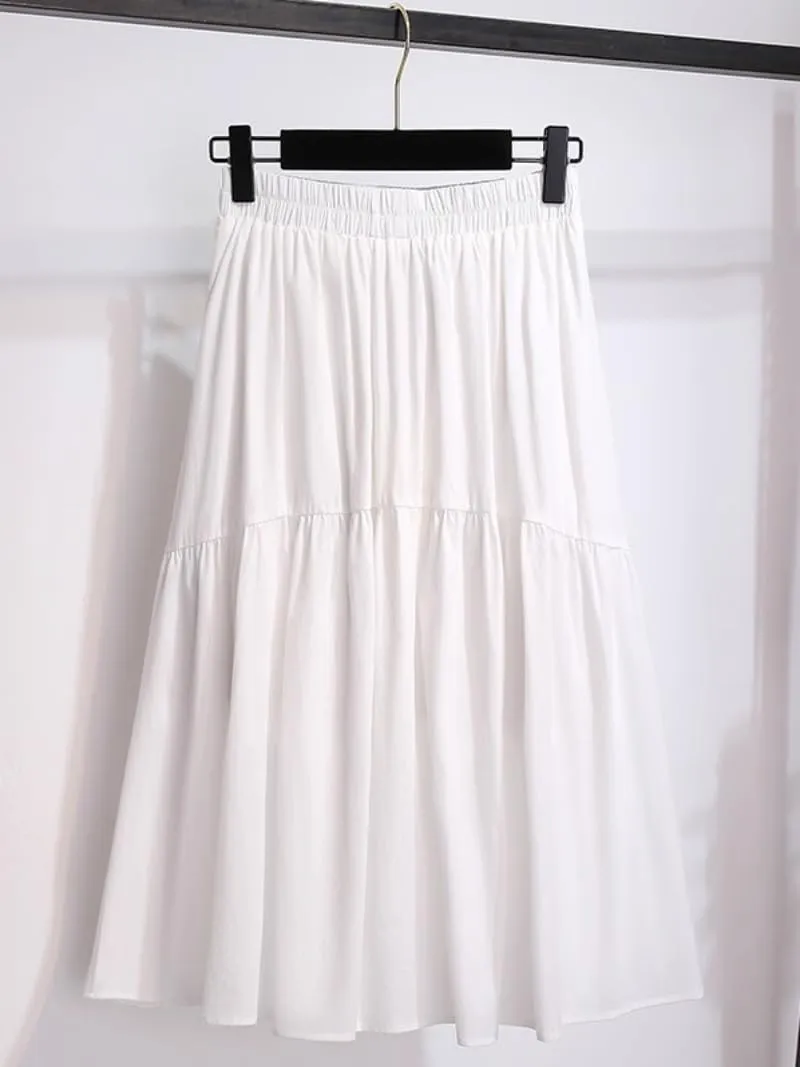 Women's Long Skirt Summer White Mid-Length High-Waist Drape Casual A Line Skirts for Women