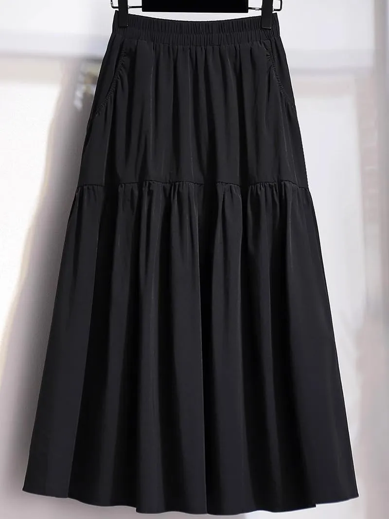 Women's Long Skirt Summer White Mid-Length High-Waist Drape Casual A Line Skirts for Women