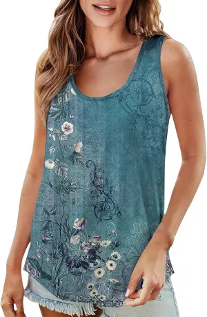 Womens Loose Fit Casual Flowy Tank Tops 2D Printed Casual Loose and Versatile Vest Suspender Plus Sleeveless Shirts