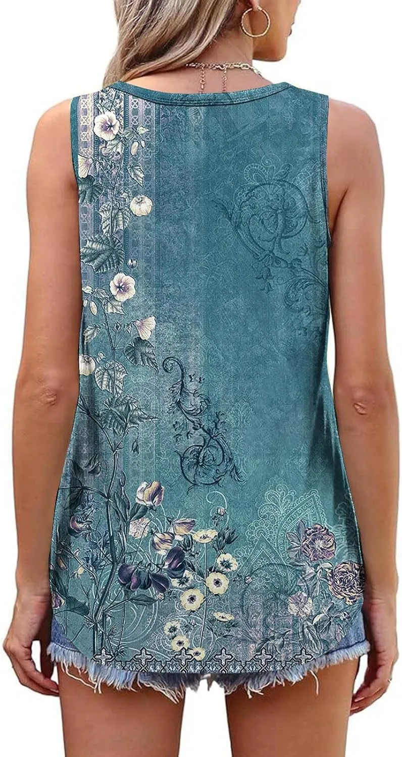 Womens Loose Fit Casual Flowy Tank Tops 2D Printed Casual Loose and Versatile Vest Suspender Plus Sleeveless Shirts