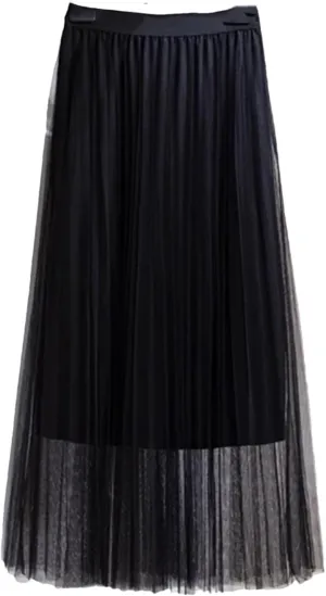 Womens Maxi Skirt Korean Fashion Long Skirts Pleated Tulle Skirts