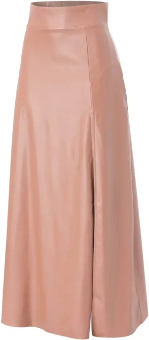 Womens Maxi Skirt Long Tummy Control High Elastic Waist PU Leather Trendy High Split Skirts for Party Fashion Clubwear