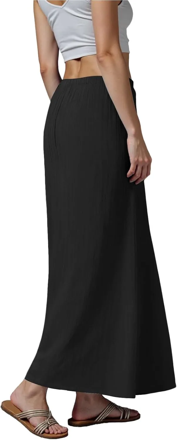 Womens Maxi Skirts Casual Drawstring High Slim Waist Boho Flowy Summer Casual Elegant Beach Vacation 2025 Trendy