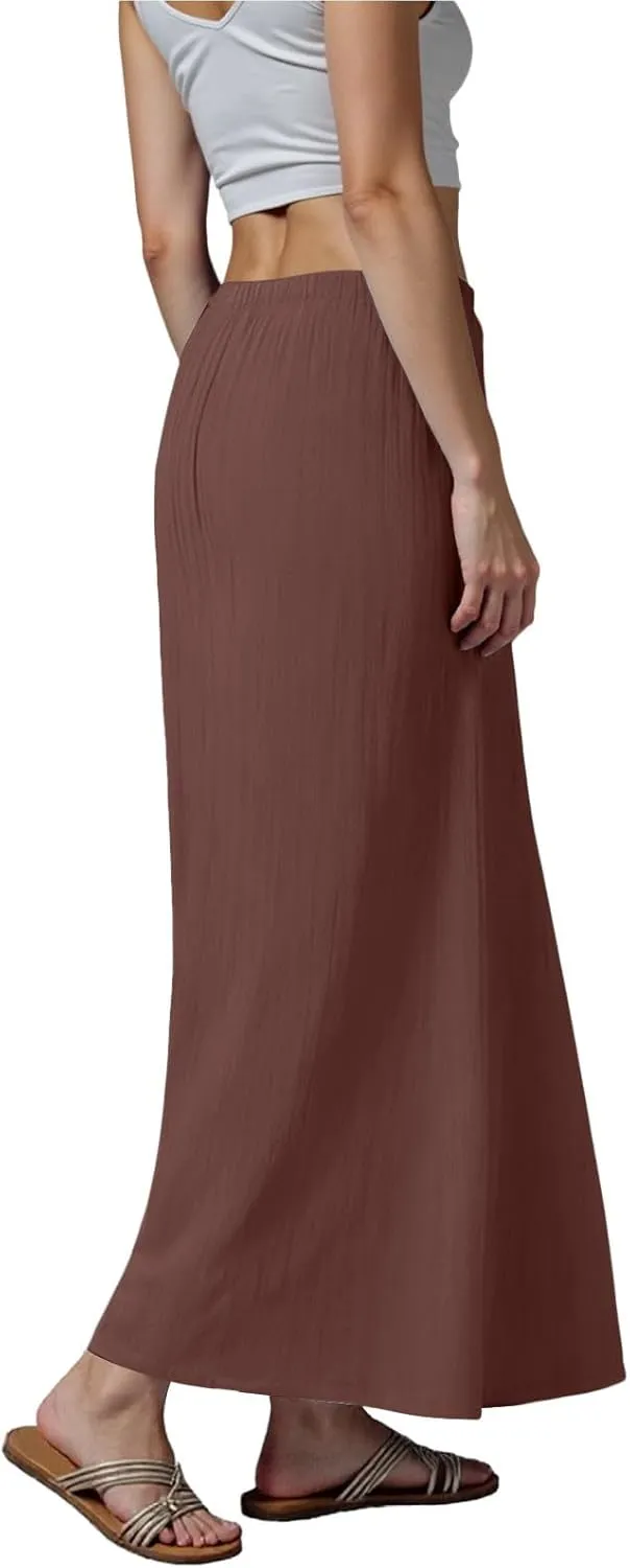 Womens Maxi Skirts Casual Drawstring High Slim Waist Boho Flowy Summer Casual Elegant Beach Vacation 2025 Trendy