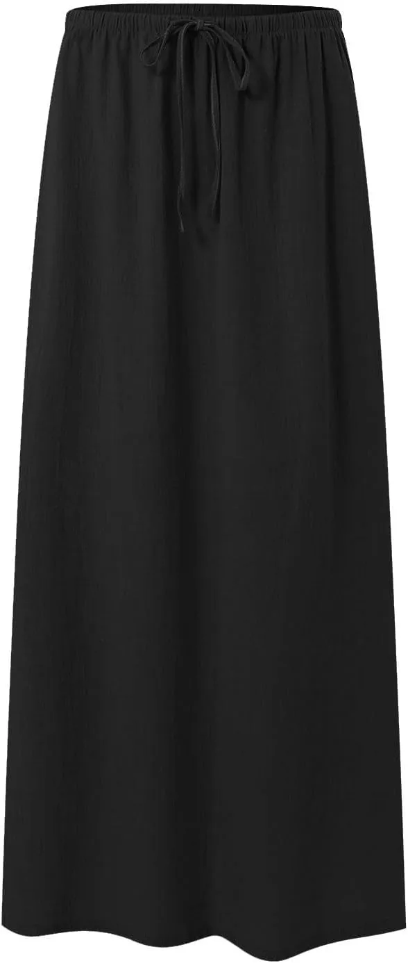 Womens Maxi Skirts Casual Drawstring High Slim Waist Boho Flowy Summer Casual Elegant Beach Vacation 2025 Trendy