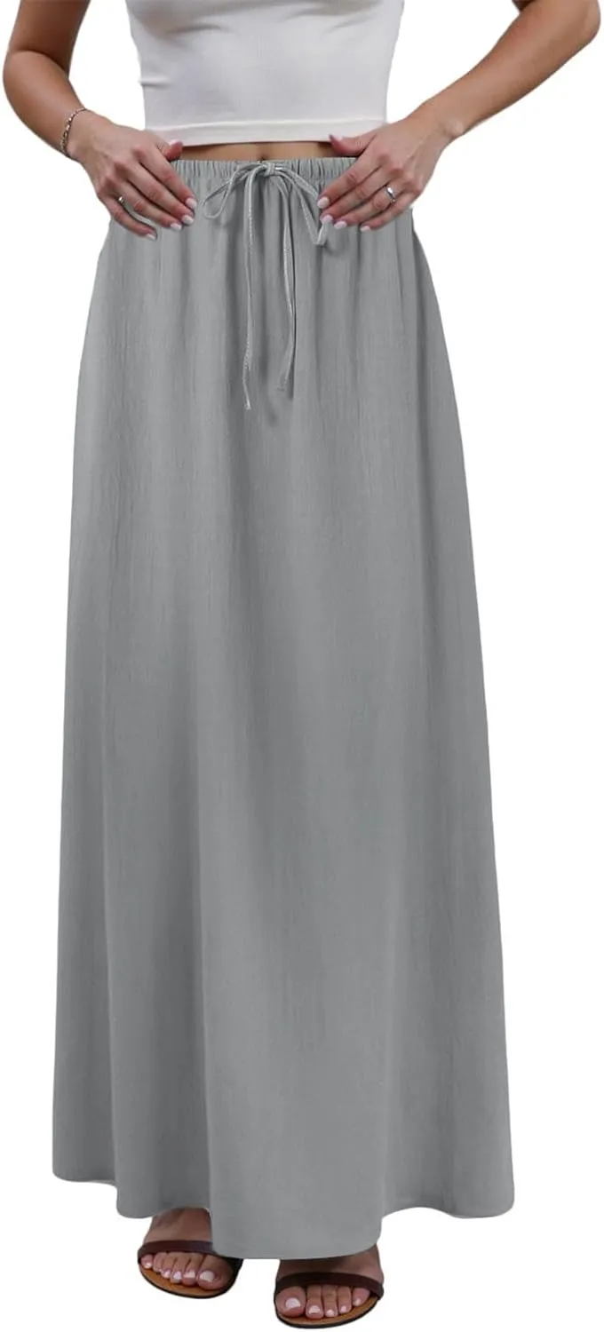 Womens Maxi Skirts Casual Drawstring High Slim Waist Boho Flowy Summer Casual Elegant Beach Vacation 2025 Trendy