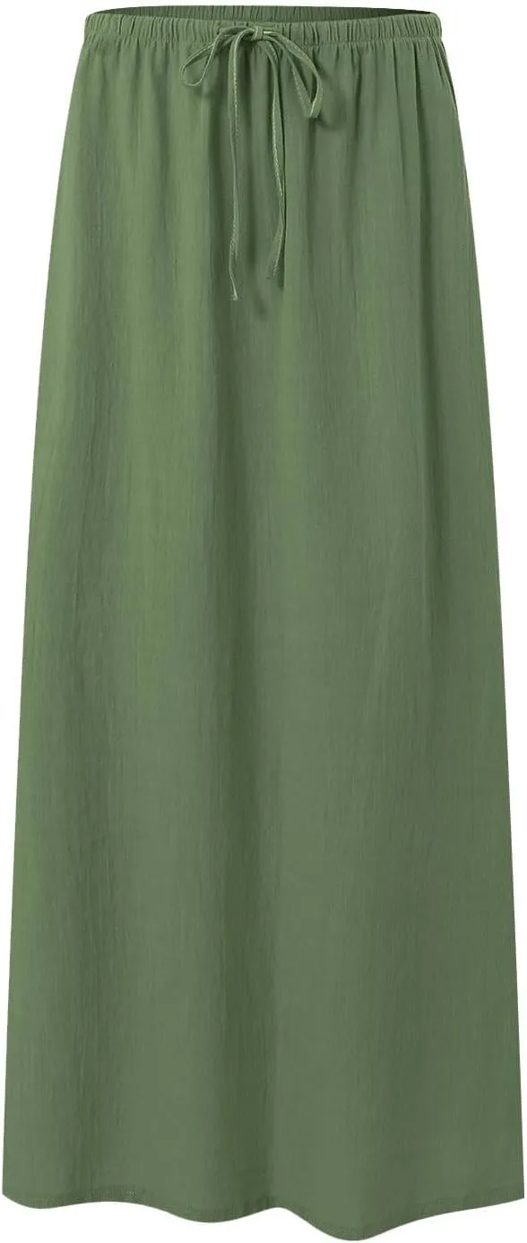 Womens Maxi Skirts Casual Drawstring High Slim Waist Boho Flowy Summer Casual Elegant Beach Vacation 2025 Trendy