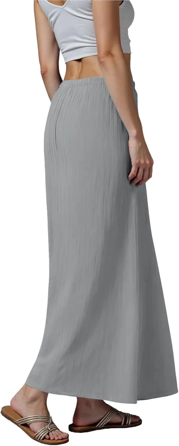 Womens Maxi Skirts Casual Drawstring High Slim Waist Boho Flowy Summer Casual Elegant Beach Vacation 2025 Trendy