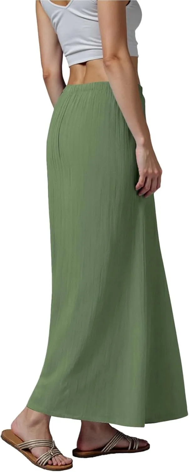 Womens Maxi Skirts Casual Drawstring High Slim Waist Boho Flowy Summer Casual Elegant Beach Vacation 2025 Trendy