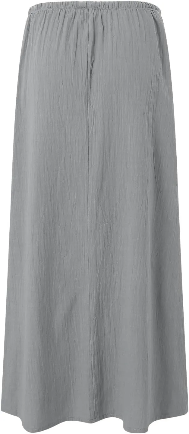 Womens Maxi Skirts Casual Drawstring High Slim Waist Boho Flowy Summer Casual Elegant Beach Vacation 2025 Trendy
