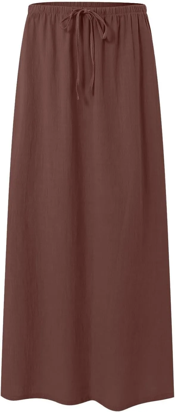 Womens Maxi Skirts Casual Drawstring High Slim Waist Boho Flowy Summer Casual Elegant Beach Vacation 2025 Trendy