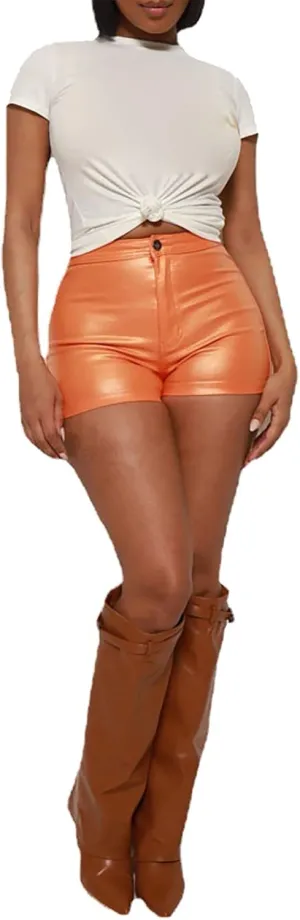 Women's Metallic Rave Shorts Sparkly Shiny Faux Leather Sexy High Waisted Bottoms Dance Concert Sexy Short Hot Pants