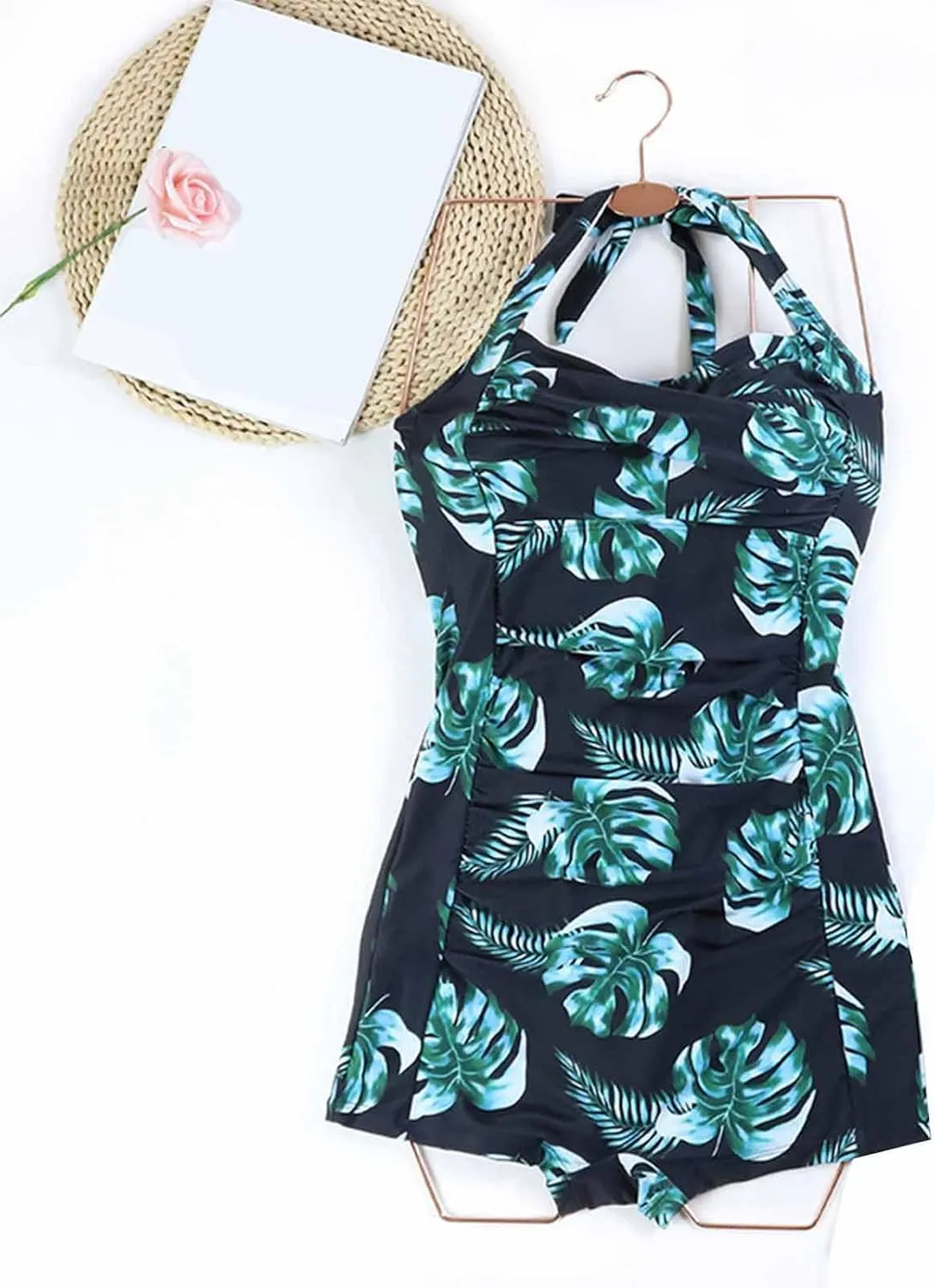 Womens One Piece Tummy Control Swimsuits Polka Dots Printed Crisscross Bikini Set Sexy Backless Strap Bathing Suit