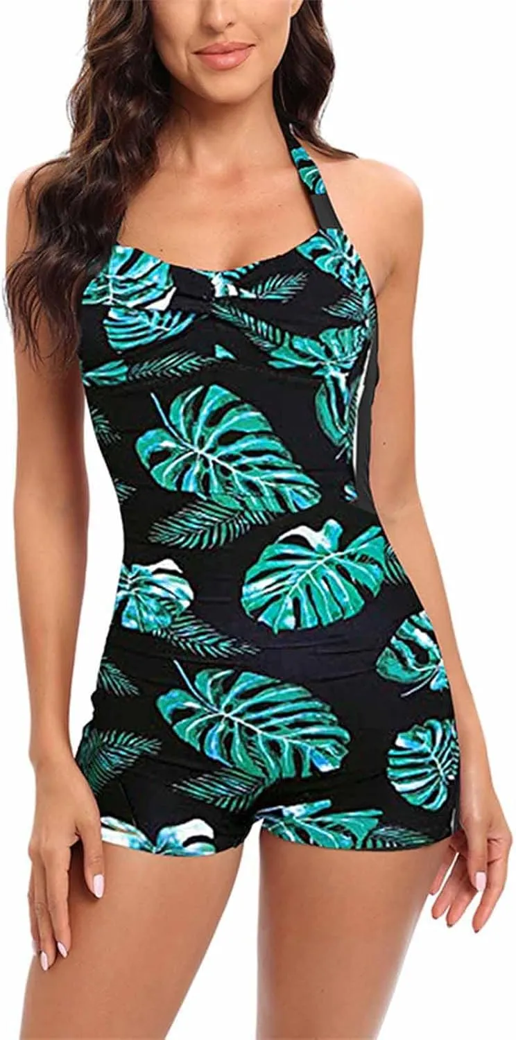 Womens One Piece Tummy Control Swimsuits Polka Dots Printed Crisscross Bikini Set Sexy Backless Strap Bathing Suit