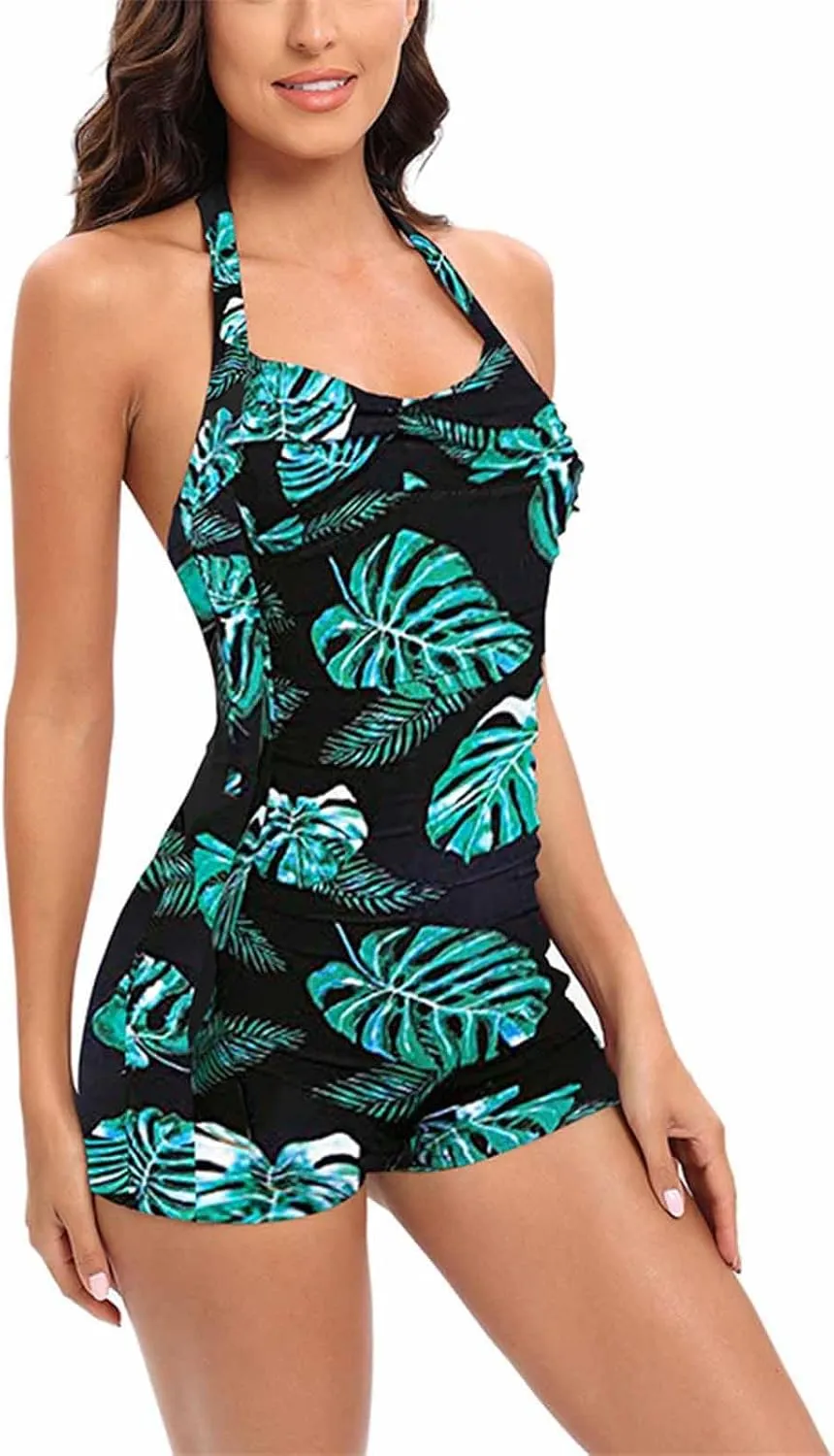 Womens One Piece Tummy Control Swimsuits Polka Dots Printed Crisscross Bikini Set Sexy Backless Strap Bathing Suit