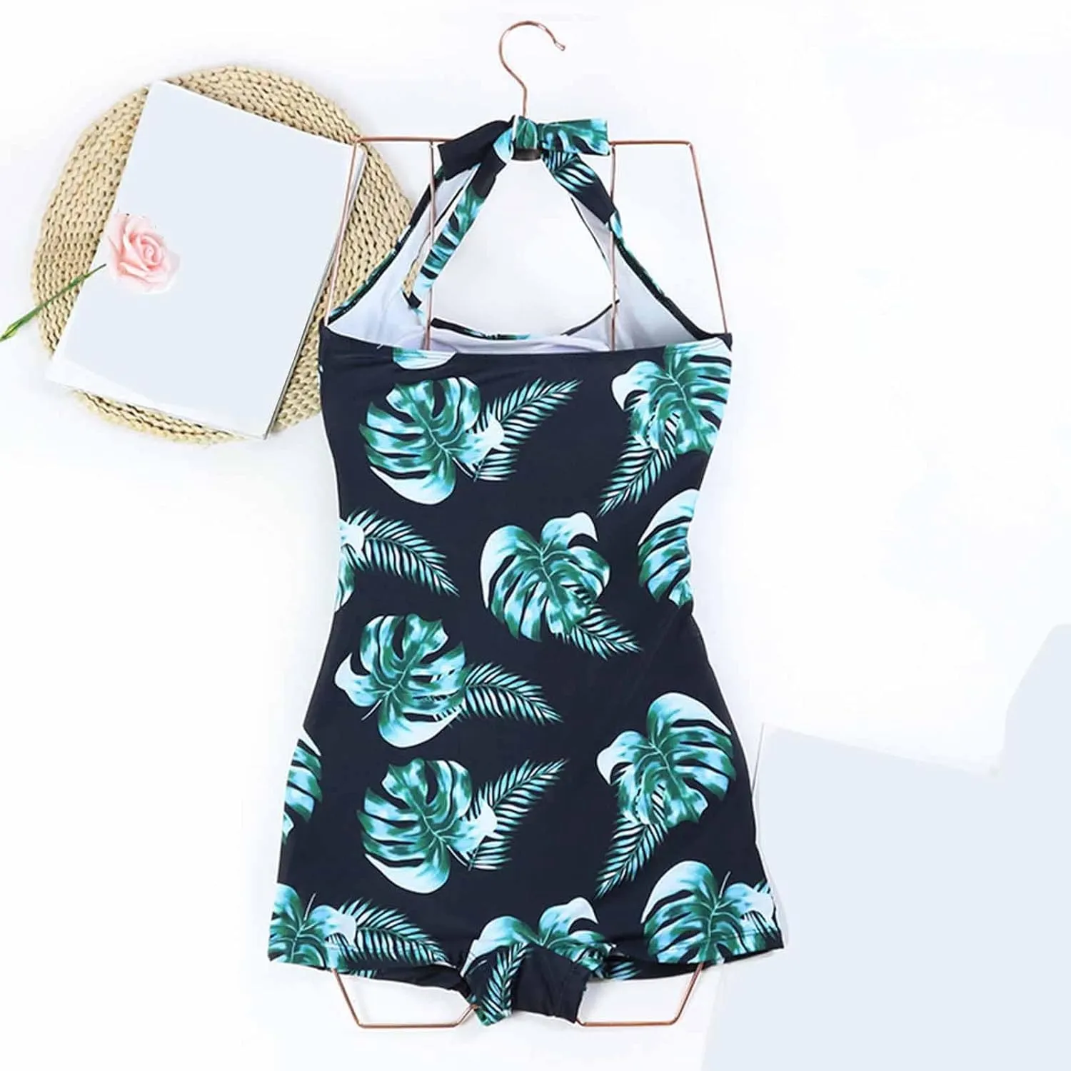 Womens One Piece Tummy Control Swimsuits Polka Dots Printed Crisscross Bikini Set Sexy Backless Strap Bathing Suit