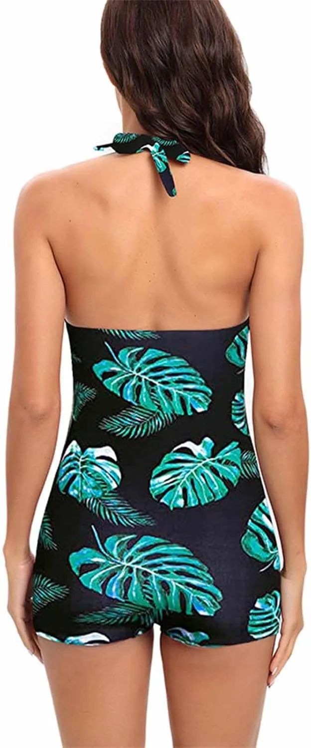 Womens One Piece Tummy Control Swimsuits Polka Dots Printed Crisscross Bikini Set Sexy Backless Strap Bathing Suit