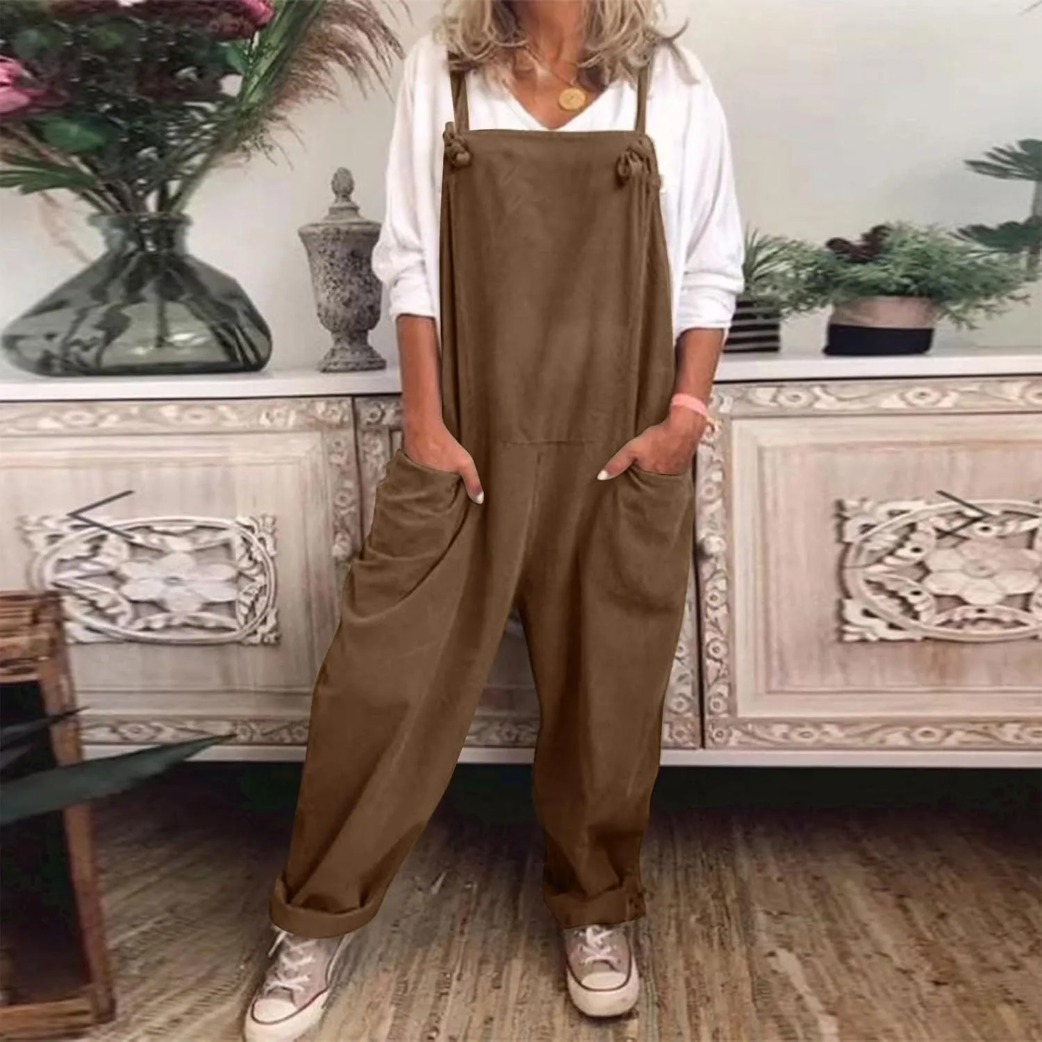 Womens Overalls Plus Size Harem Loose Fit Jumpsuits For Women Dressy Casual Wide Leg Overalls Baggy