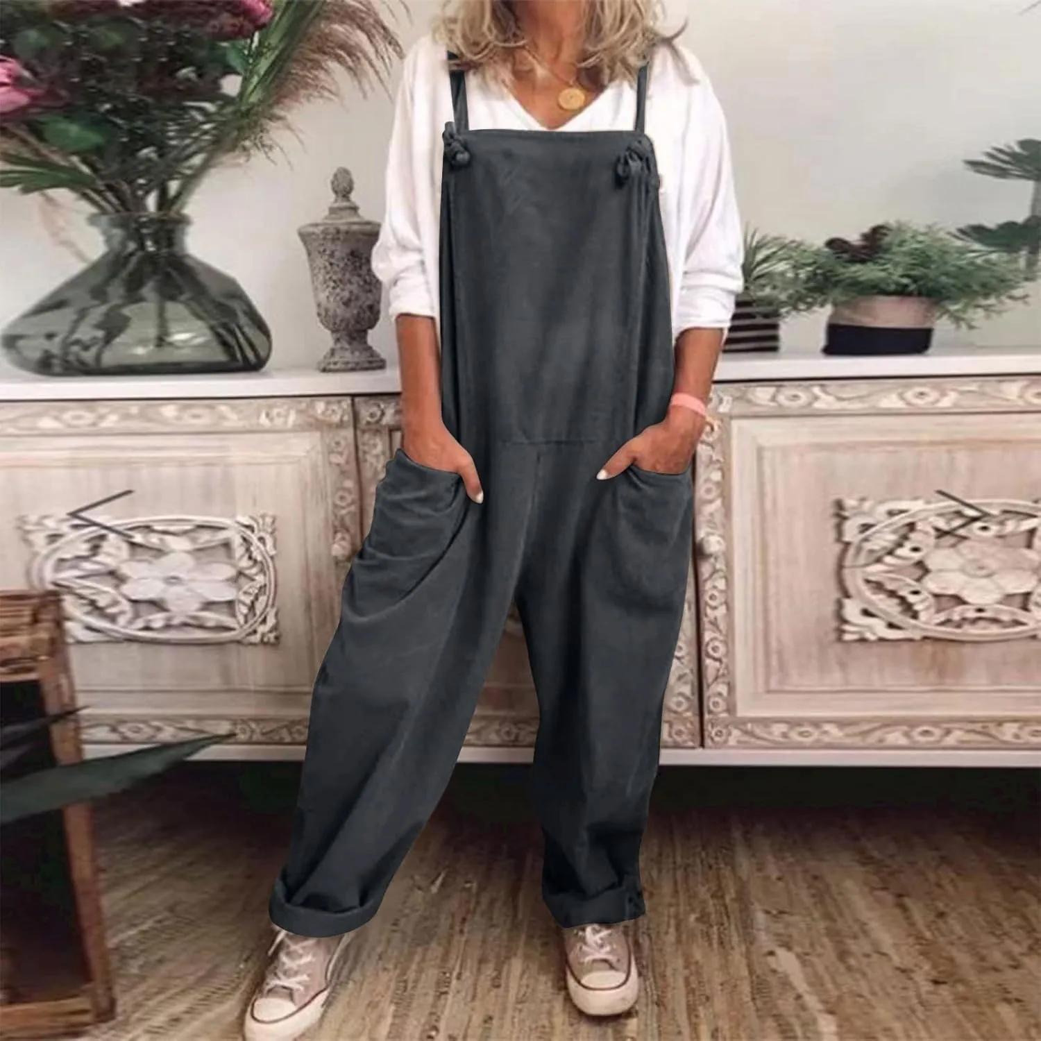 Womens Overalls Plus Size Harem Loose Fit Jumpsuits For Women Dressy Casual Wide Leg Overalls Baggy