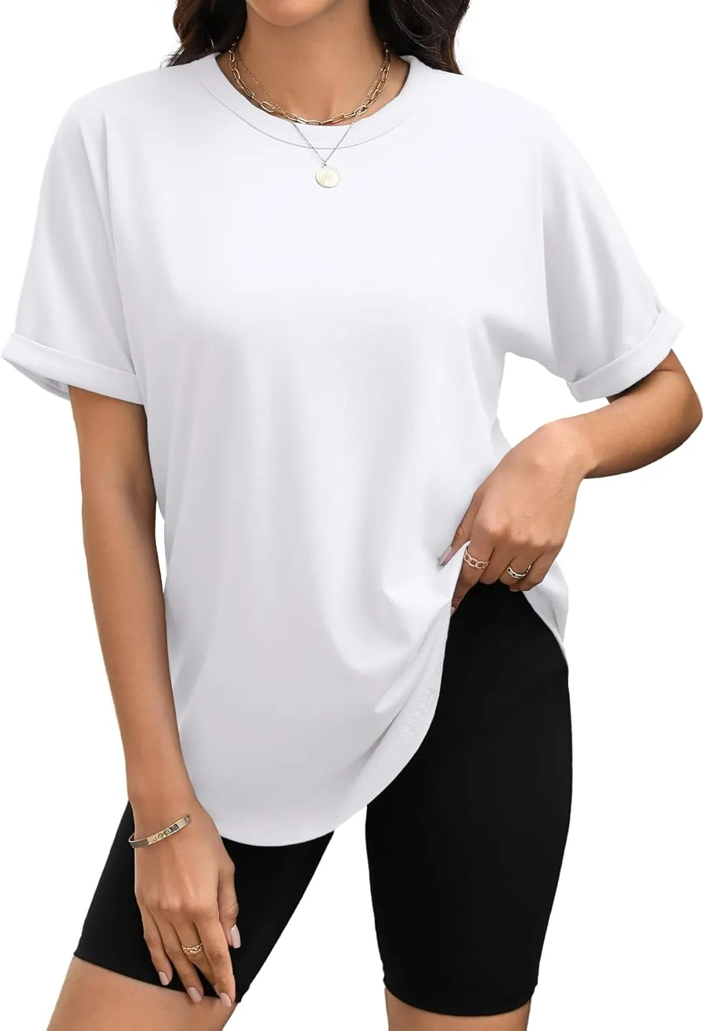 Womens Oversized T Shirts Business Casual Shirt Crewneck Short Sleeve Tops Loose Fitting Fashion Workout Tops Trendy