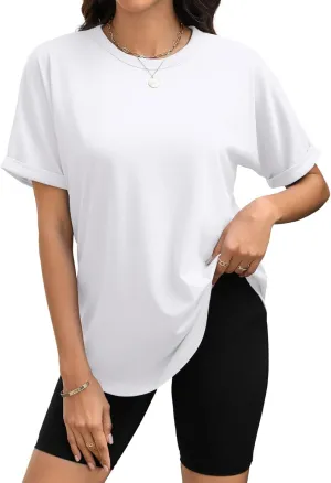 Womens Oversized T Shirts Business Casual Shirt Crewneck Short Sleeve Tops Loose Fitting Fashion Workout Tops Trendy