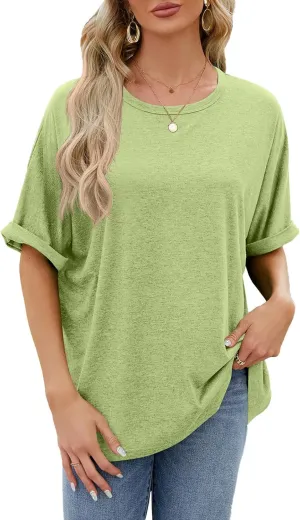 Womens Oversized T Shirts Short Sleeve Crewneck Summer Tops Casual Loose Blouse Basic Tee Tops