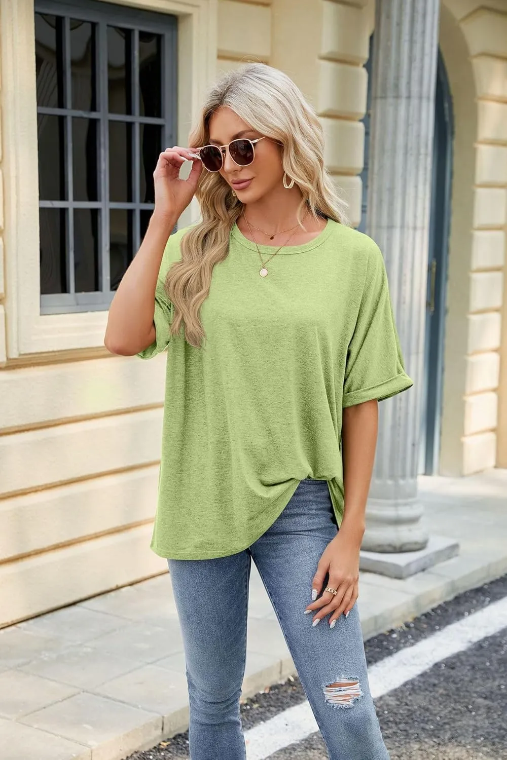 Womens Oversized T Shirts Short Sleeve Crewneck Summer Tops Casual Loose Blouse Basic Tee Tops