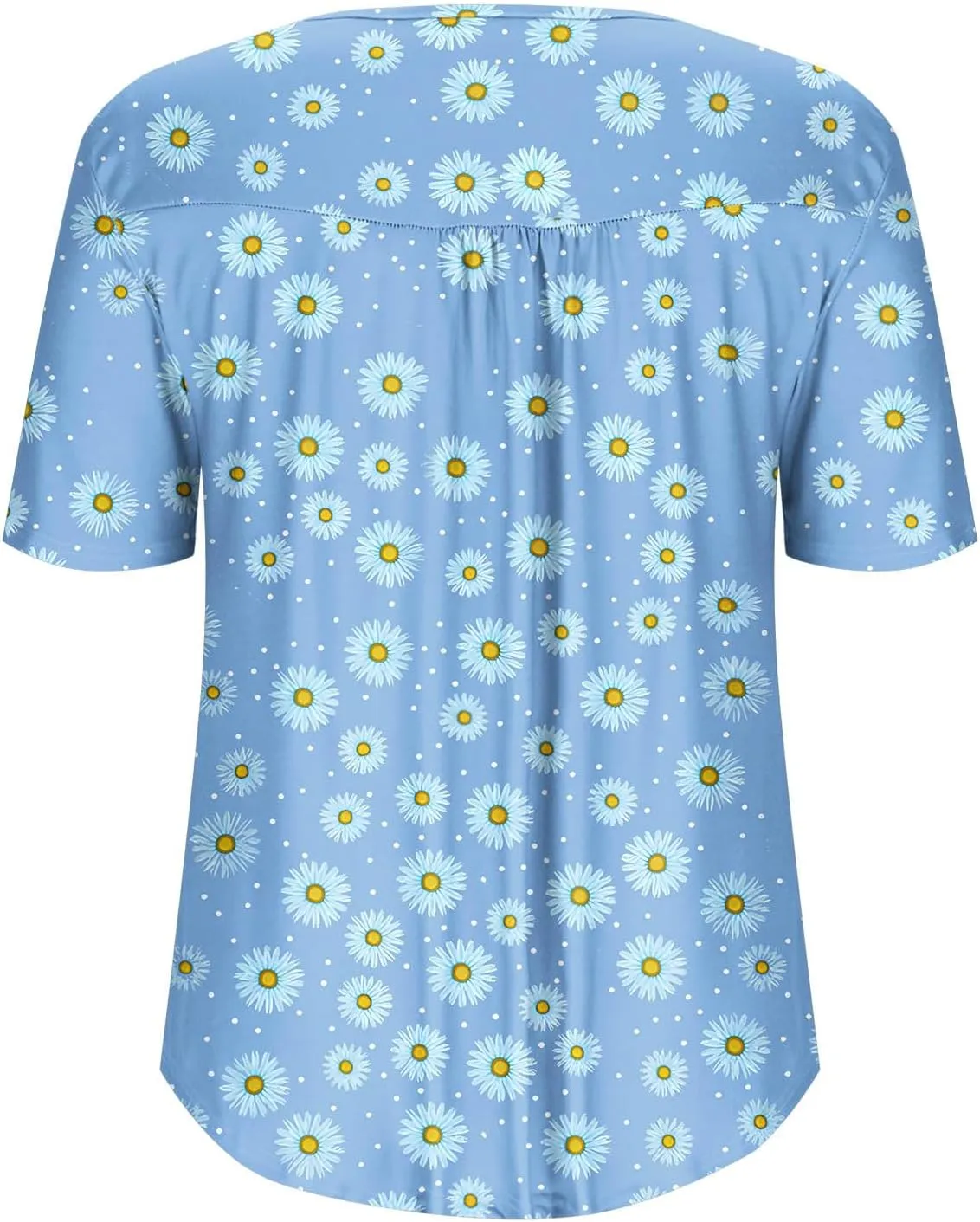 Women's Plus Size Tops Casual Summer Pleated Button Up Crewneck Tunic Shirt Loose Fit Short Sleeve Printed Blouses
