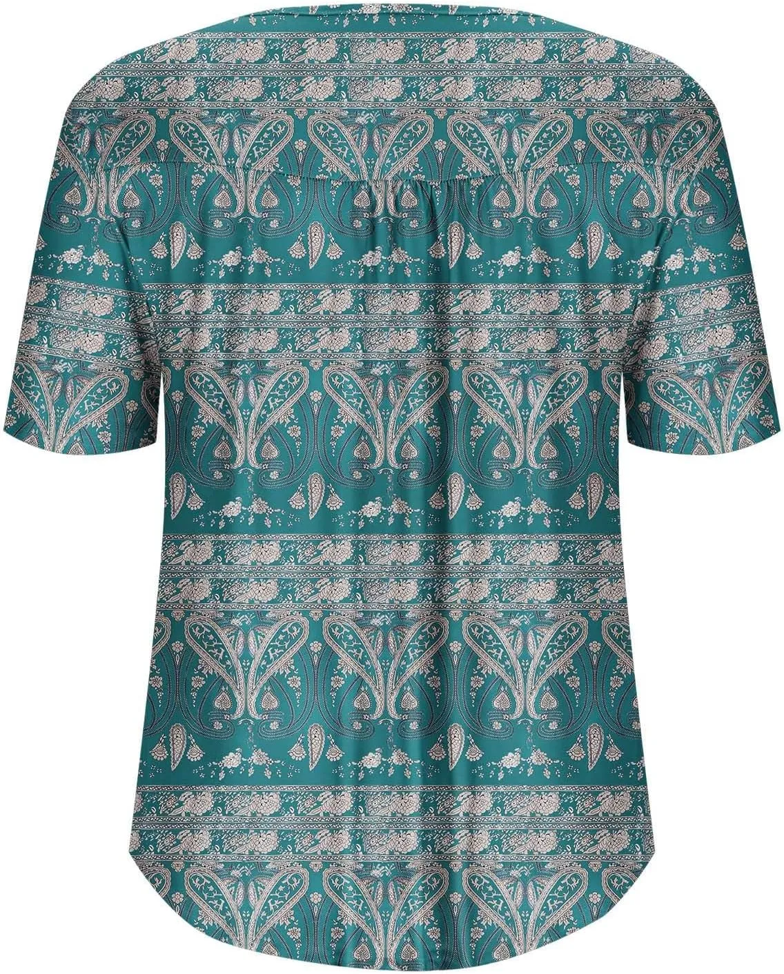 Women's Plus Size Tops Casual Summer Pleated Button Up Crewneck Tunic Shirt Loose Fit Short Sleeve Printed Blouses