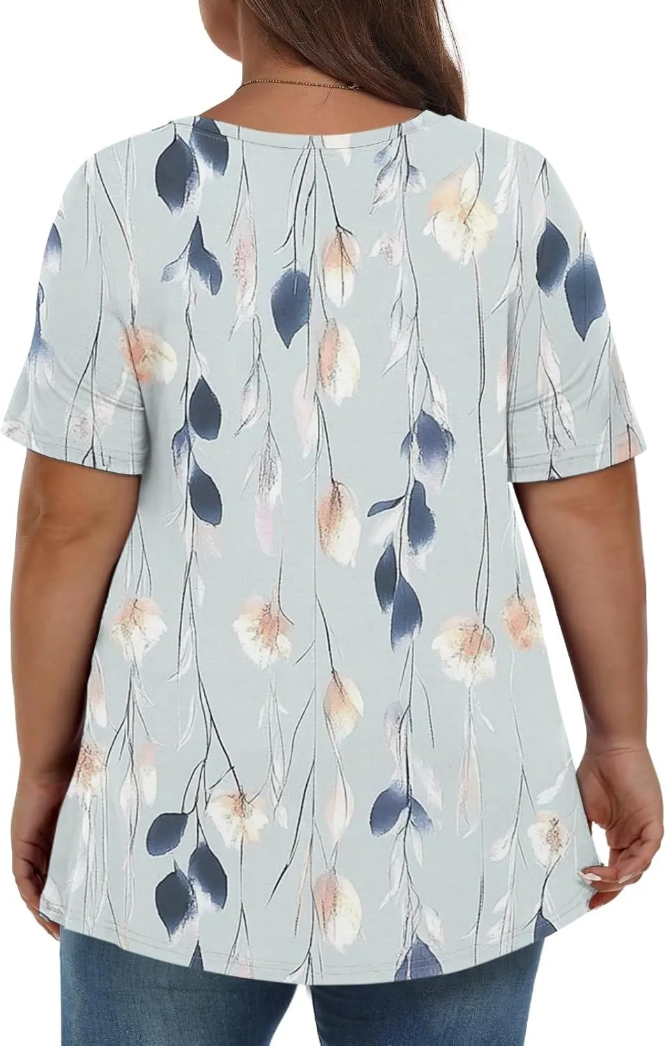Womens Plus Size V Neck T Shirts 2025 Summer Short Sleeve Tee Blouses Casual Loose Fit Cotton Tunic Tops Floral Print